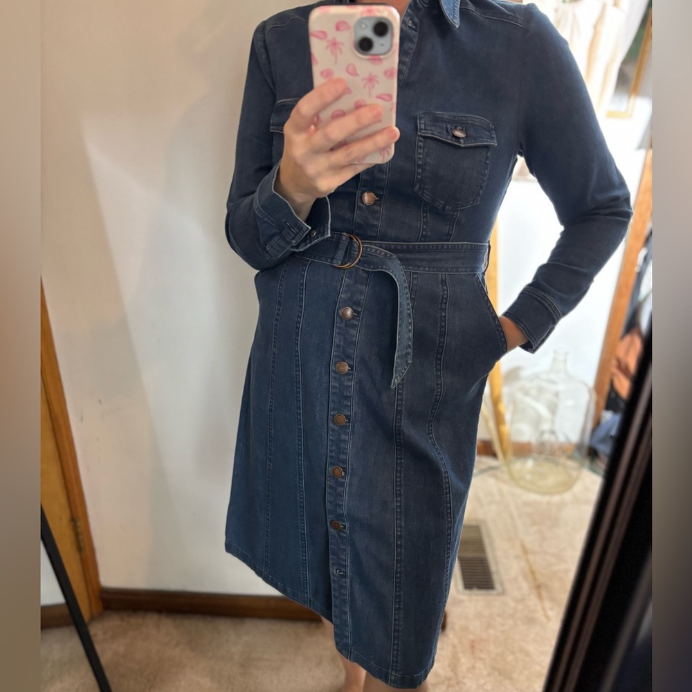 Boden Blue Denim Long Sleeve Belted  Dress - Picture 7 of 11